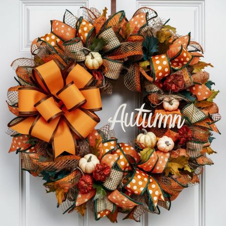 Fall/Autumn Season Ribbon Wreath